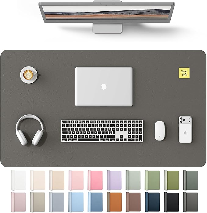 YSAGi Leather Desk Protector, Office Mat, Large Mouse Mat, Non-Slip PU Leather Blotter, Laptop Desk Mat, Waterproof Writing Pad for Office and Home(Dark Grey, 40" x 24")