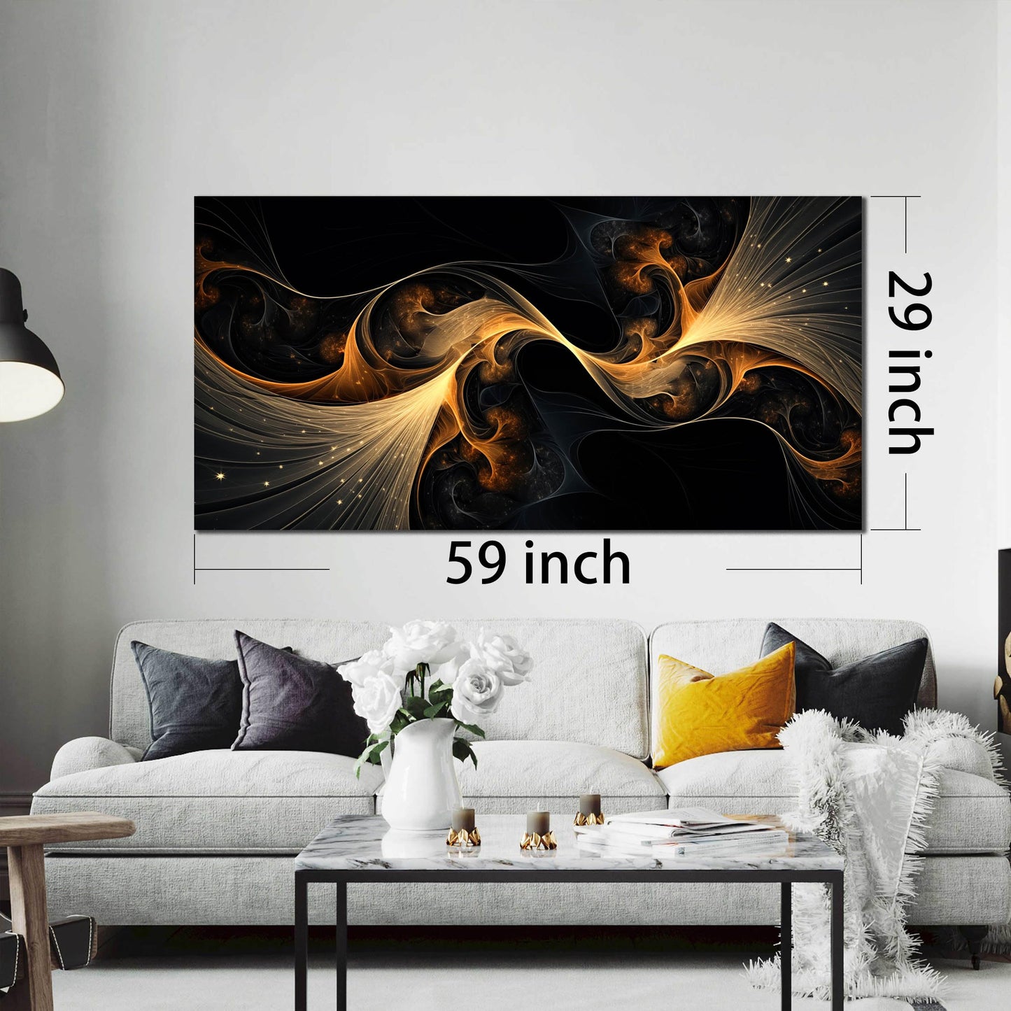 Ouzzlie Large Black Wall Art Abstract Wall Decor Gold Canvas Art Picture Artwork for Living Room Bedroom Office 29" x 59"