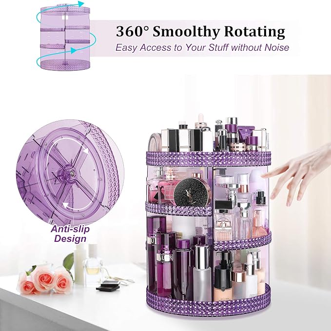 Awenia Makeup Organizer 360-Degree Rotating, Adjustable Makeup Storage, 7 Layers Large Capacity Cosmetic Storage Unit, Fits Different Types of Cosmetics and Accessories, Plus Size(Purple)