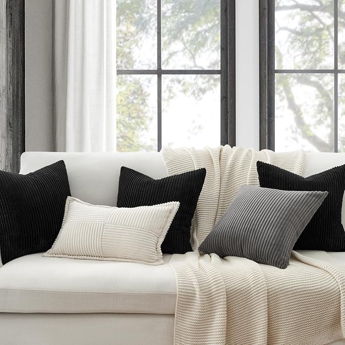 Topfinel Decorative 20x20 inch Black Throw Pillow Covers Cushion Cases, Set of 4 Soft Velvet Modern Double-Sided Designs, Mix and Match for Home Decor, Pillow Inserts Not Included