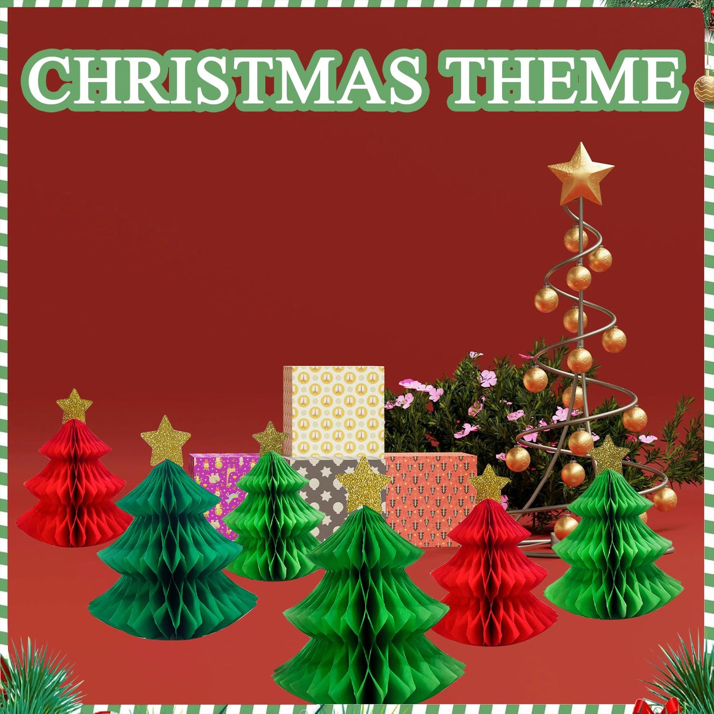 6Pcs Honeycomb Paper Christmas Tree, Table Decorations Christmas Honeycomb Ornaments Tabletop Mini Xmas Trees for Party Supplies Home Decor(Red and Green)