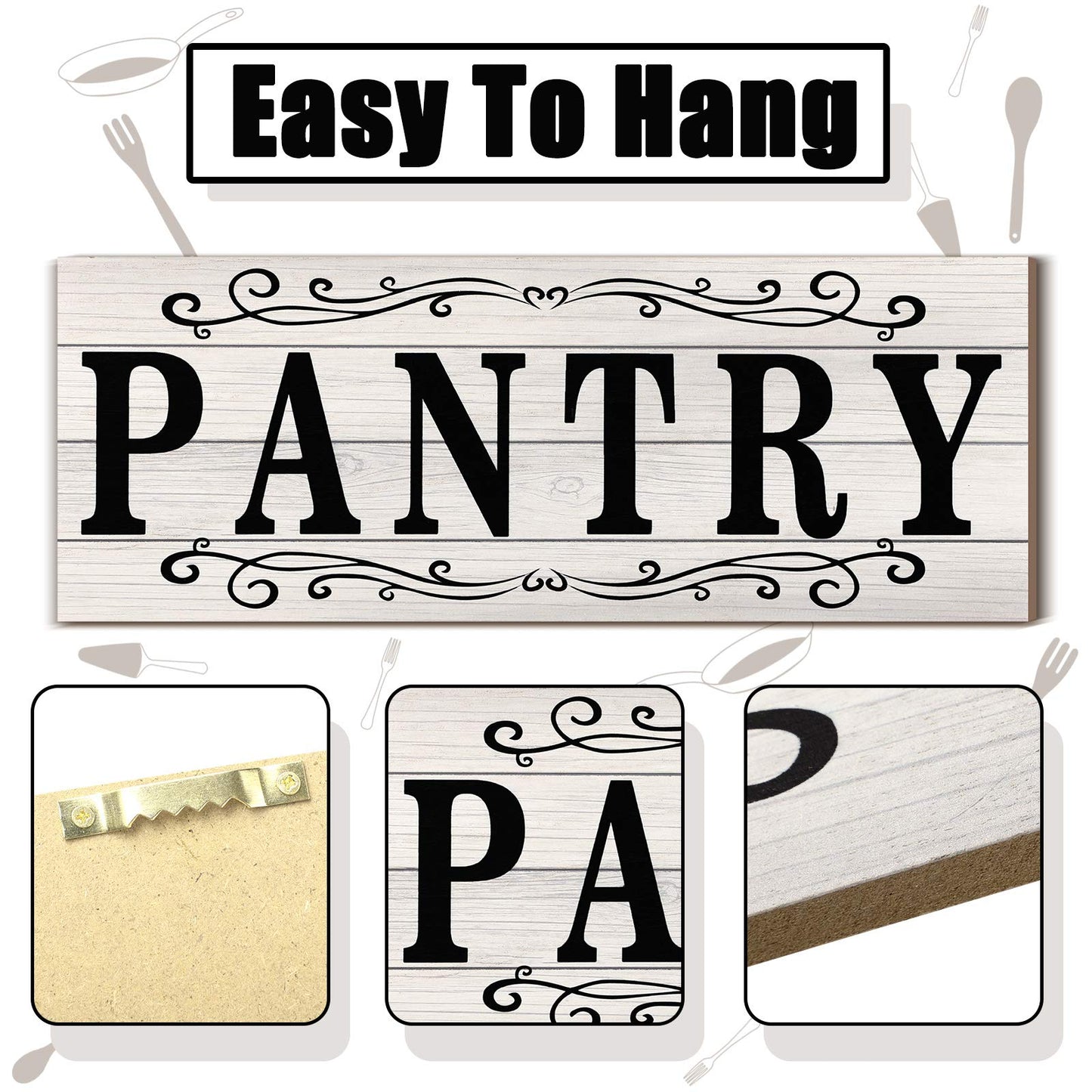 Jetec Pantry Sign Wall Decor Farmhouse Pantry Signs Wood Rustic Retro Hanging Wooden Art Plaque Decorative for Kitchen Restaurant Door Room Home Decoration, 16 x 6 Inch(White)