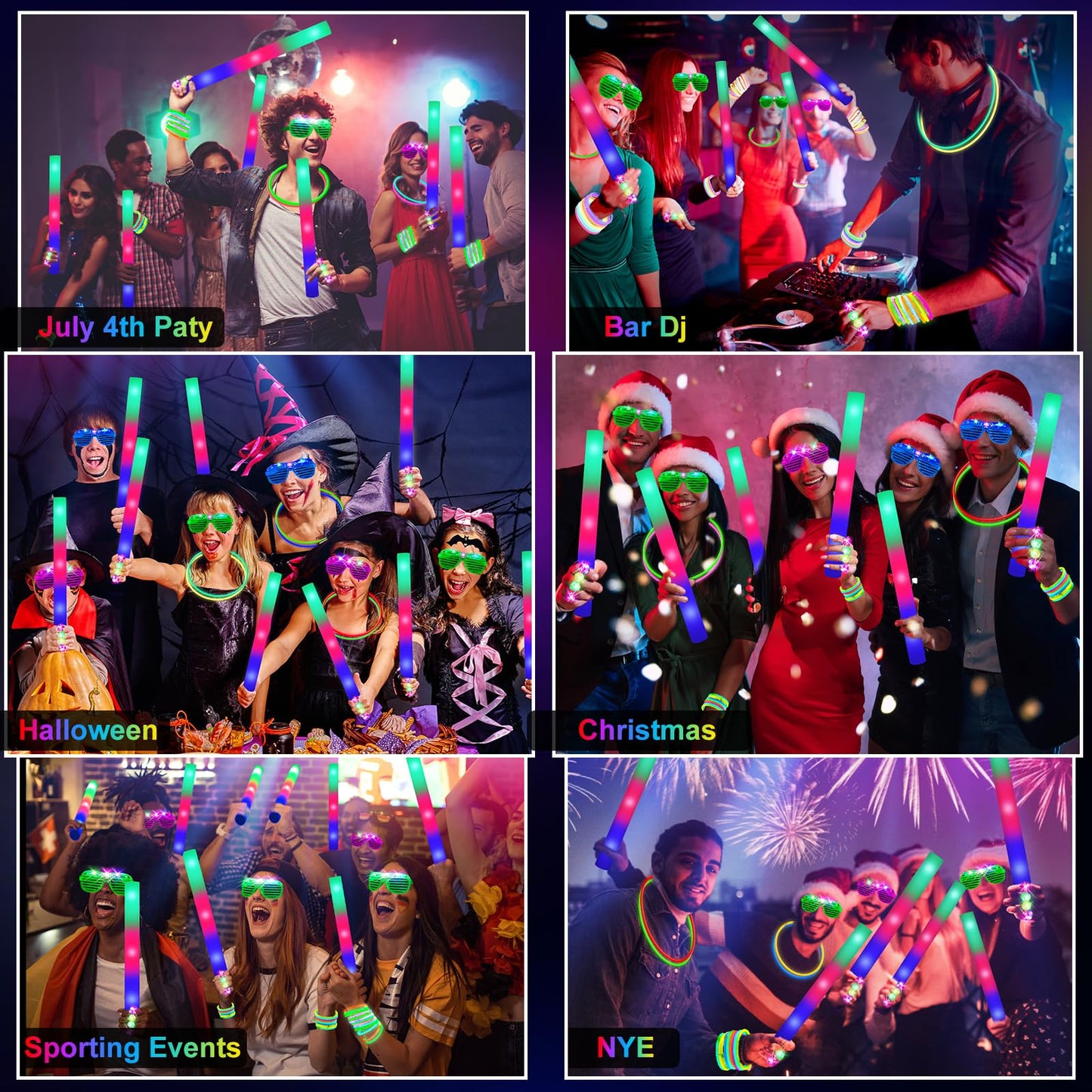 OLUPP 150 PCS Glow in the Dark Party Supplies, 16 Foam Sticks, 16 LED Glasses, 100 Glow Sticks and 18 Finger Lights for Neon Party, Wedding, Birthday, Concert, New Year, Carnivals, Raves