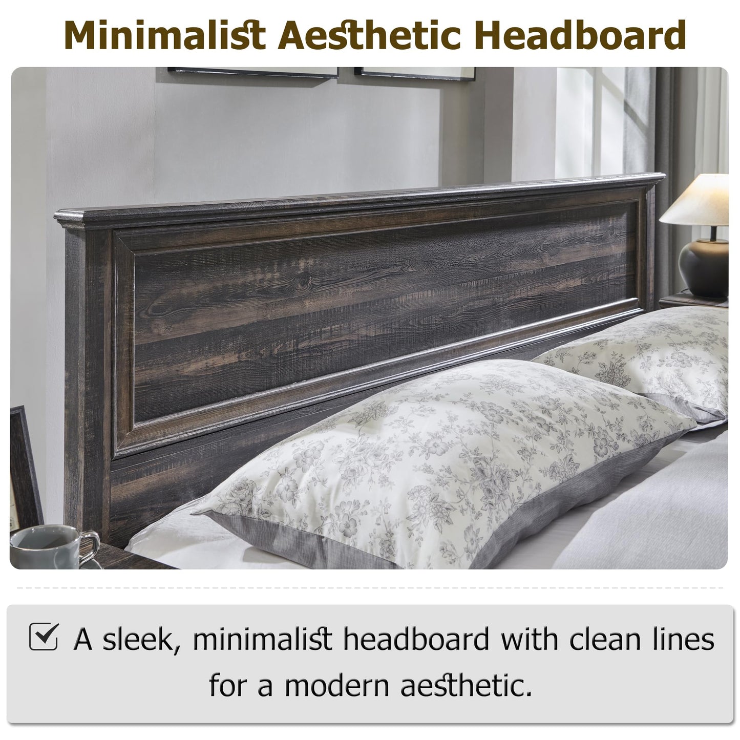 T4TREAM Farmhouse Queen Bed with Headboard and Storage Bench, Rustic Wood Platform Bed with 64" Storage Chest w/ 4 Large Drawer, Dark Rustic Oak