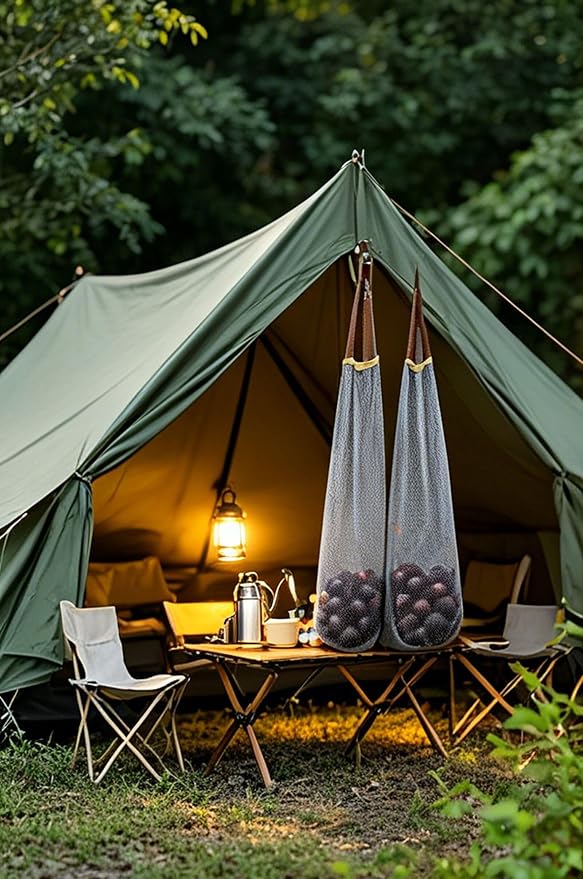Ahyuan Hanging Mesh Storage Bags 5 Pack Onion Garlic Potatoes Net Mesh Bag Long and Large Reusable Net Produce Bags for Fruit Veggies Garbage Bag for Home RV Camper (Gray)