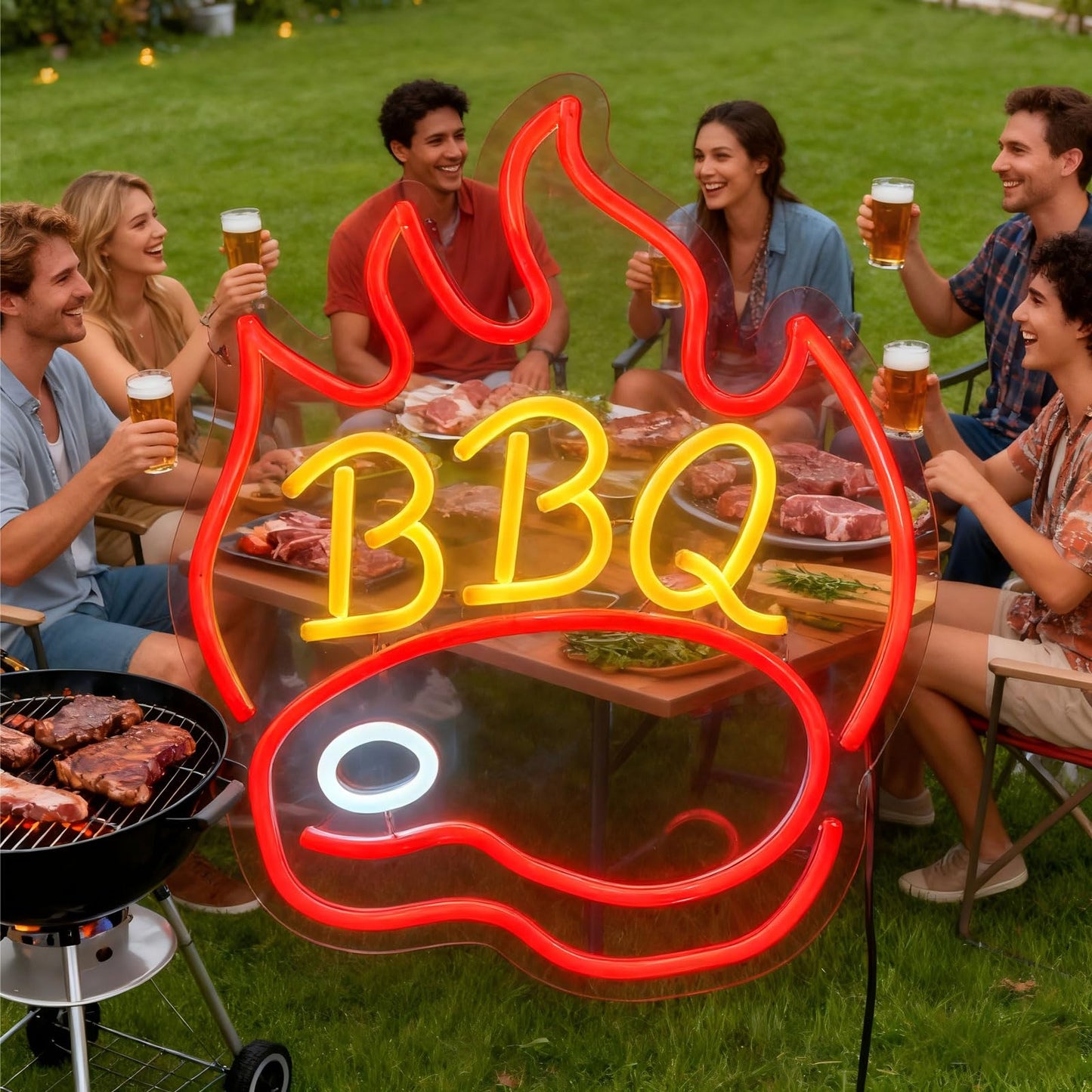 BBQ Neon Signs for Backdrop wall decor，Dimmable USB Powered,Barbecue Neon Light Up Home Party restaurant Grill Beer Bar Decoration Lights, Bright LED bbq sign (14.8"*12.2"in)