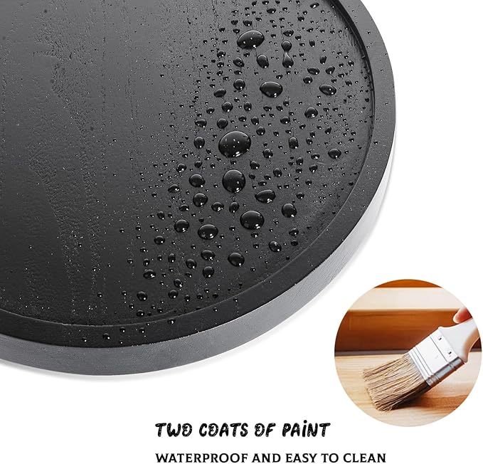 Round Decorative Tray Wood Bathroom Counter Organizer Farmhouse Kitchen Decor Wooden Riser for Soap Dish, Perfume, Candle, Sponge, 8" - Black