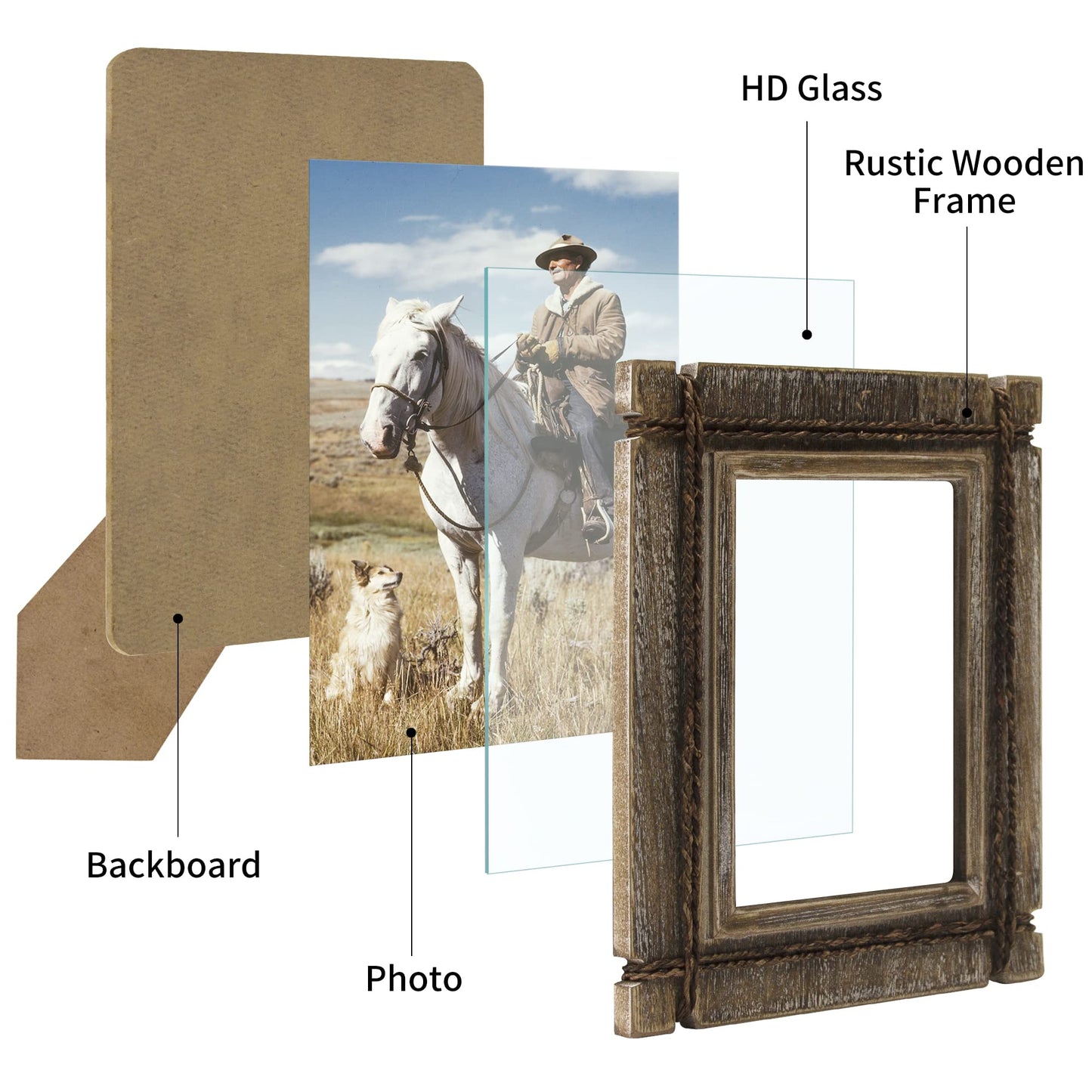 takfot Rustic Picture Frames 5x7 Wooden Picture Frame Set of 2, Distressed Western Photo Frame with Real Glass Wall and Tabletop Display Mothers Day Gift for Mom Dad Family Friends