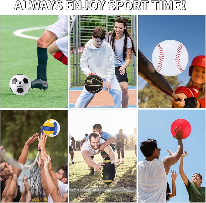 Leyndo 18 Pcs Sport Balls Bulk Set Basketball Football Volleyball Soccer Playground Baseball with Sport Equipment Bag Pump for Outdoor Indoor Practice Gift