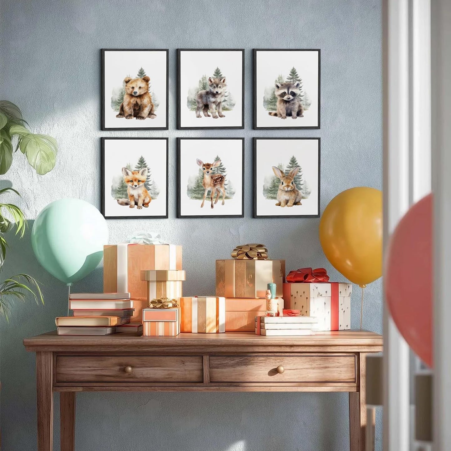 Aroutde 6Pcs Woodland Animal Canvas Wall Art Funny Nursery Room Decor Rabbit Bear Deer Fox Prints Baby Animal Bedroom Picture for Boy Girl Playroom Decoration (8x10 Inch, Unframed)
