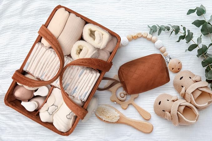 PeraBella Baby Diaper Caddy Organizer, Baby Basket Shower Gift, Portable Changing Table Basket, Postpartum Caddy & Tote Bag Pouch, Newborn Boy & Girl Nursery Essentials Registry, Car Diaper Organizer