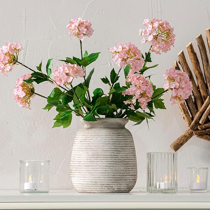 Ceramic Flower Vase, Rustic Farmhouse Decorative Vase Pottery Wide-Mouth Vases for Home Decor Table Entryway Mantel Bookshelf Living Room Bedroom Bathroom Kitchen - 7.48" D