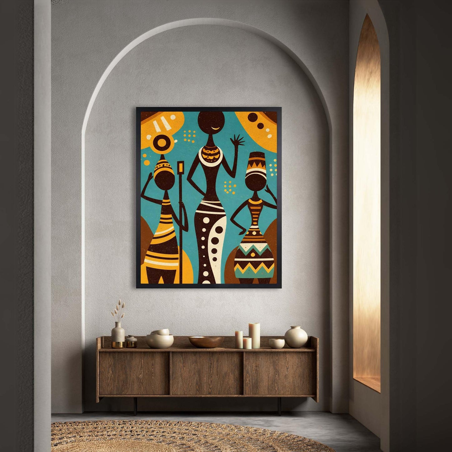 ALPINE INK CO. African Tribal Figures Glossy Poster - Modern Cultural Silhouette Artwork - Bold Geometric Pattern Design - Living Room Wall Decor - 8x10 Unframed Glossy Print
