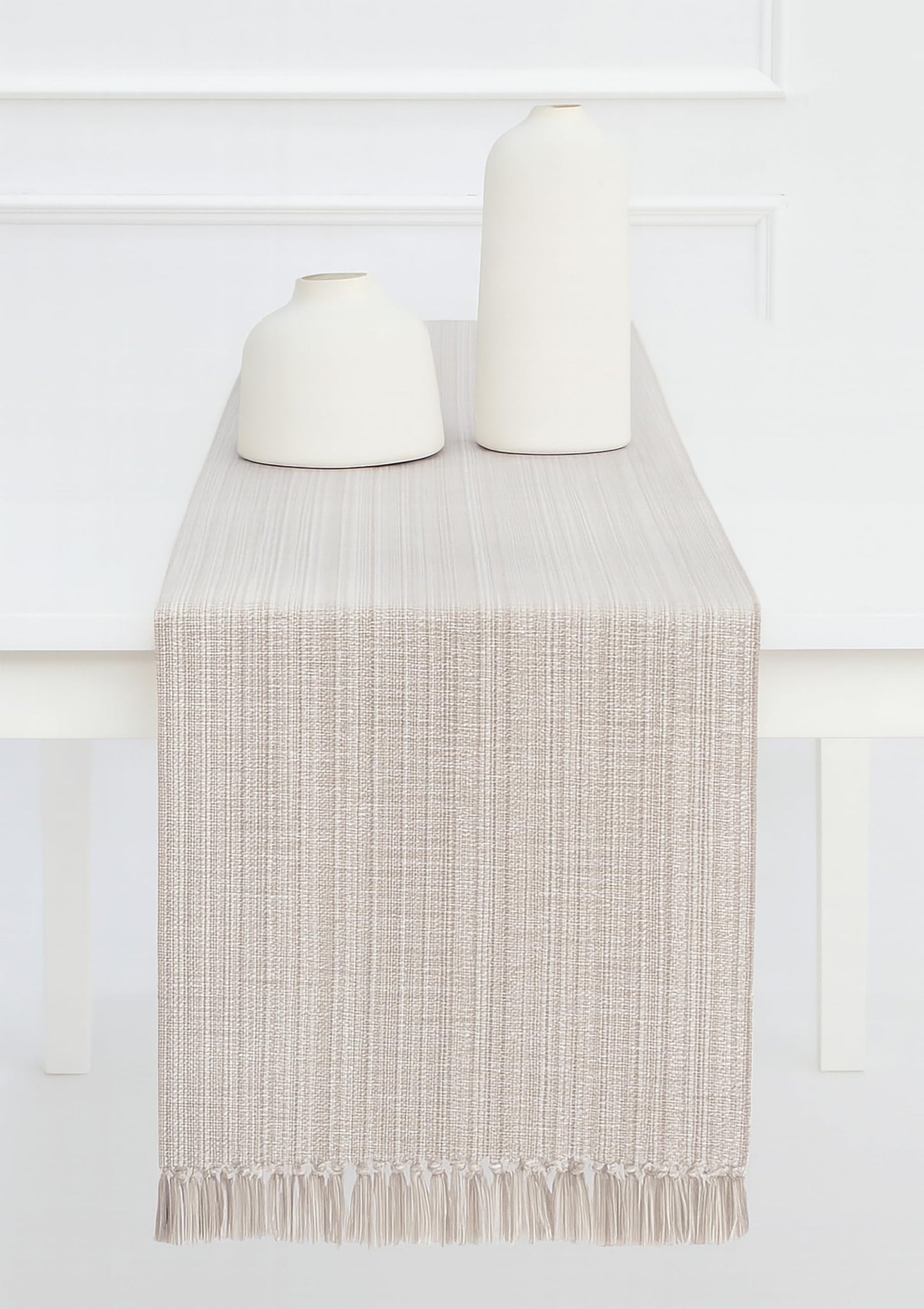 PurpleEssences Chambray Table Runner with Fringes - 100% Cotton, 13x72 Inch - Rustic Farmhouse Table Décor, Reusable, Machine Washable for Dining Tables - Spring Easter Summer - Royal Linen & H.White
