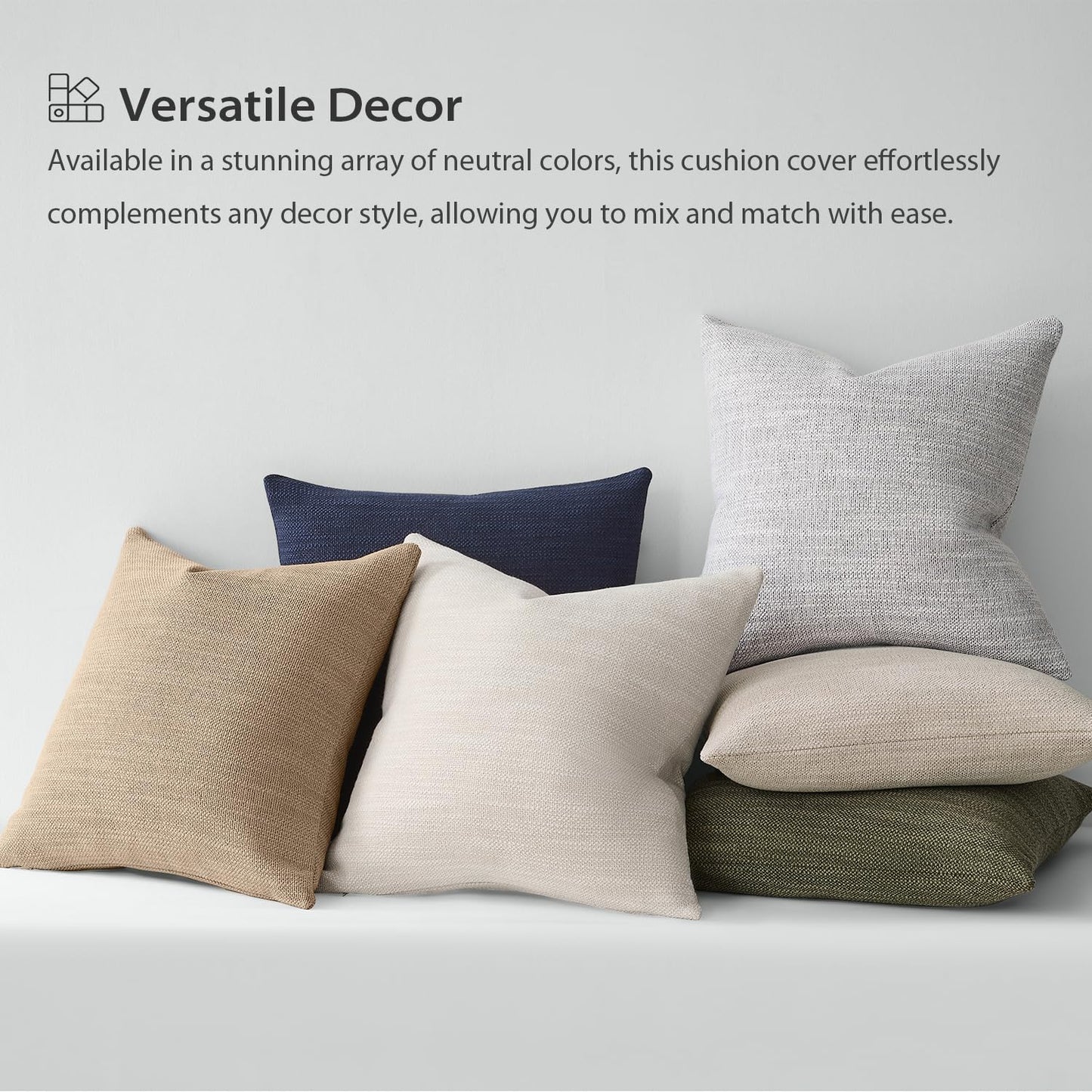 Meekio Set of 2 Linen Look Khaki Pillow Covers 18x18, Decorative Throw Pillow Covers for Couch, Sofa, Bed & Living Room Decor
