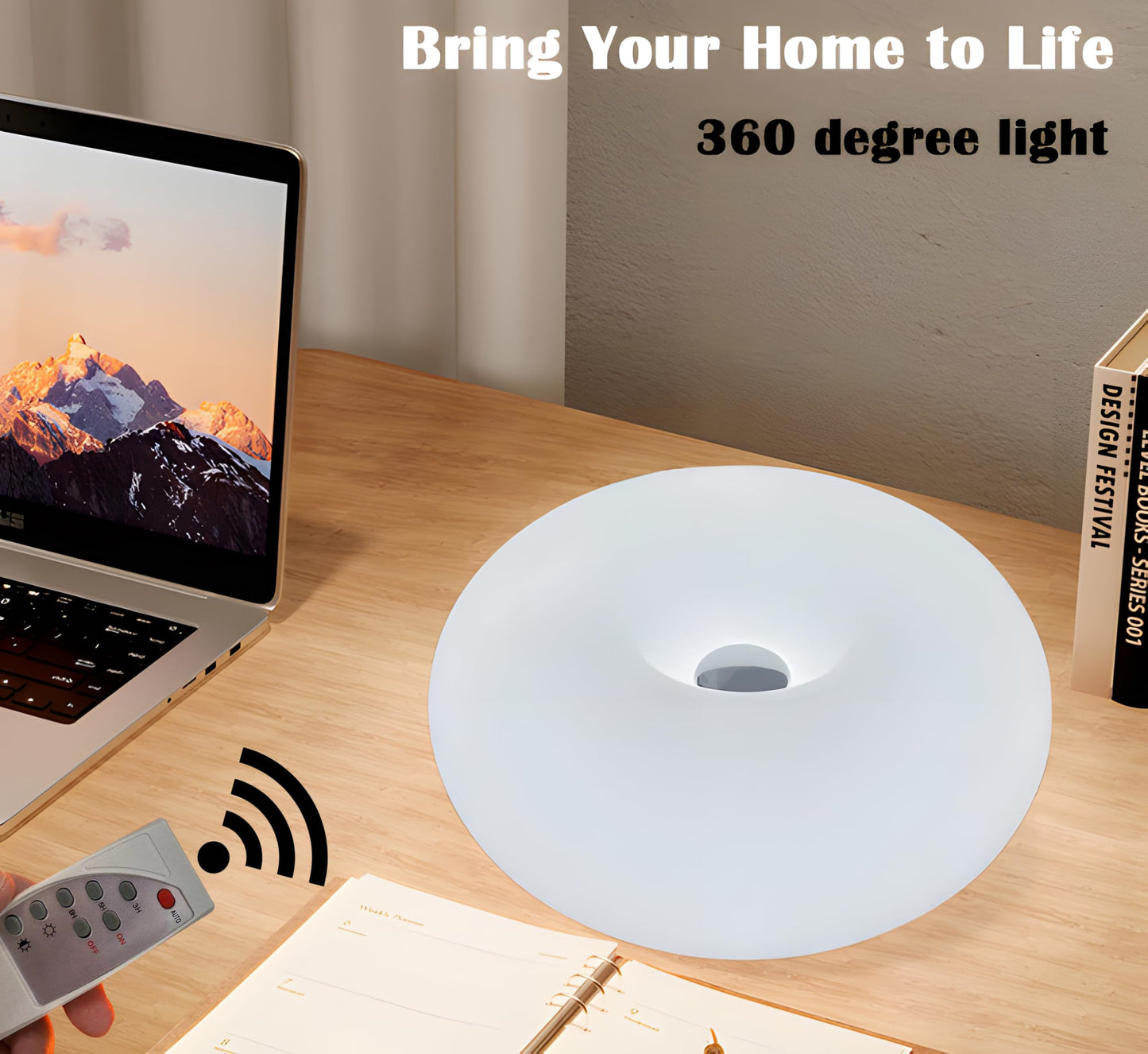 MIXL - Creative Design White Donut Lamp, Plug-in Wall Sconse Or Table Lamp Dual Use Atmosphere Lamp, Modern Infinitely Dimmable White Wall Lamp Desk Light for Corridor, Bedsided Or Warm Decoration