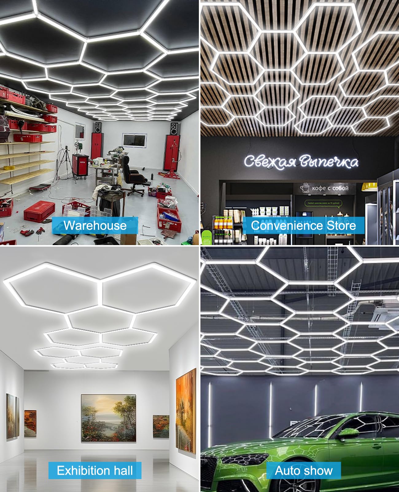 Hexagon Garage Lights: Hexagon led Gym Lights 26520LM DIY Car Detailing Ceiling LED Shop Light for Basement Warehouse Workshop Barbershop Car Care Wash Room Auto Beauty Exhibition Hall 5 Grids 6500K