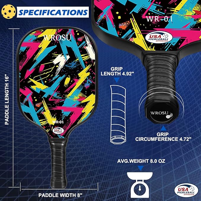 Carbon Fiber Pickleball Paddles Set of 4 or 2 Rackets,USAPA Approved Carbon Fiber Surface Pickle Ball Equipment Sets PP Honeycomb Core Pickleball Rackets & Accessories for Men,Women,Kids,Adults