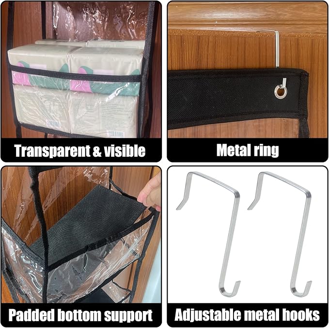 5-Shelf Over The Door Pantry Organizer with Clear Pockets, Heavy Duty Hanging Storage for Closet, Bedroom, Bathroom, and Nursery (Black, Holds up to 28 lbs)