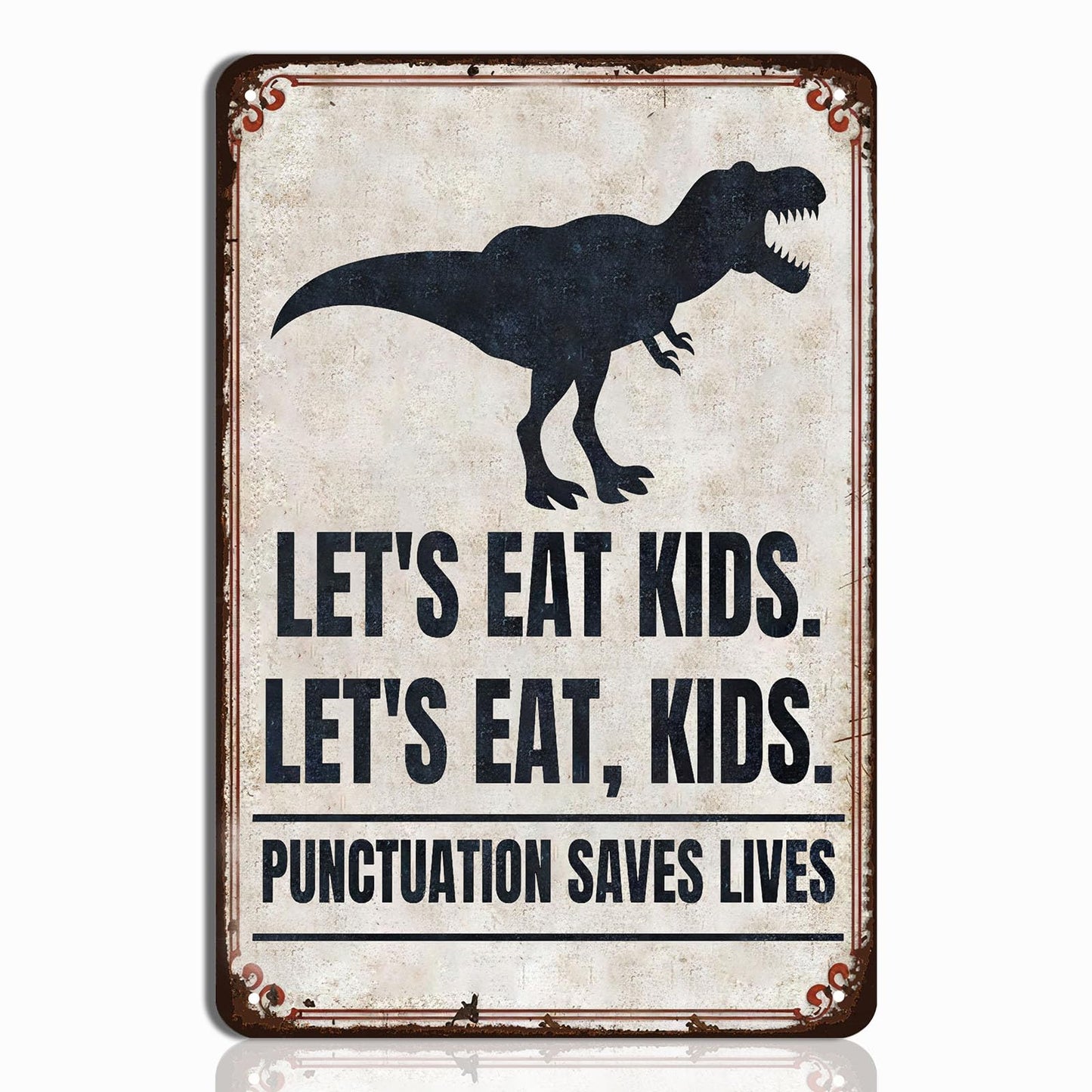 Funny English Classroom Wall Art - Punctuation Saves Lives Metal Sign - Let's Eat, Kids Grammar Decor for High School and Middle School Teachers, English Teacher Gift, 8"x12" Metal Poster
