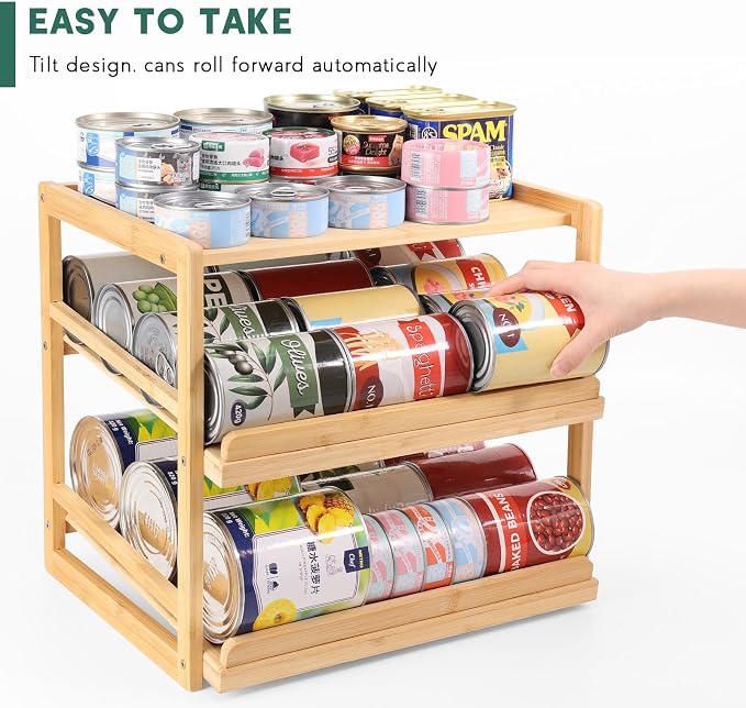 Yumkfoi Can Organizer for Pantry, 3 Tiers | Hold up to 72 3oz Cat Can, Rolling Can Storage, Soda Dispenser, For Cabinet