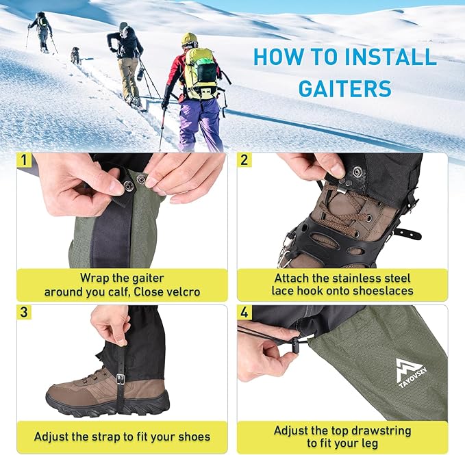 Gaiters for Hiking ??Waterproof and Breathable Leg Gaiters for Women and Men Boots, Adjustable Lightweight Shoes Gaiters for Hunting, Hiking, Mountaineering, Snow Gaiters for Hiking Boots