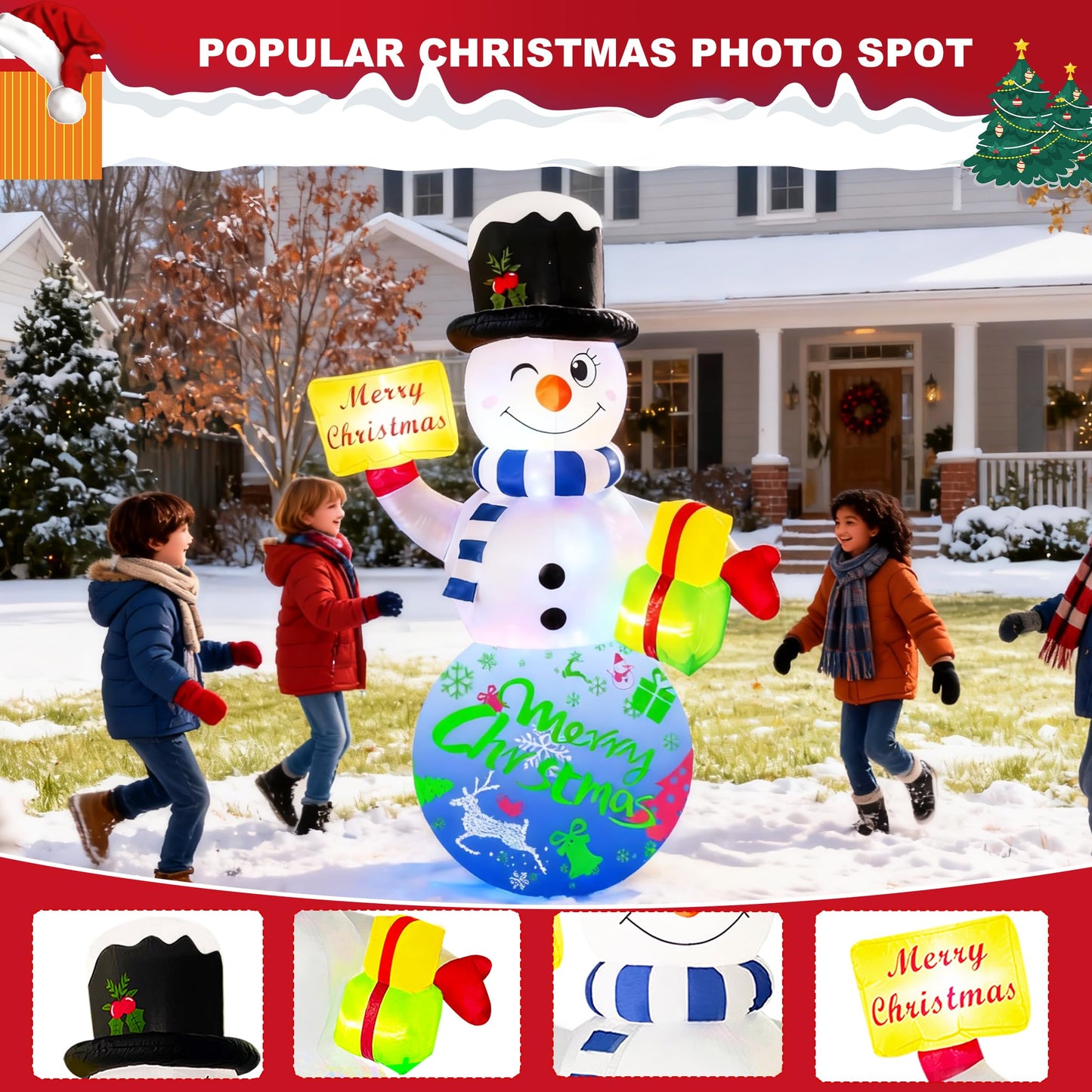 Airdomi 6FT Christmas Inflatables Snowman Outdoor Christmas Decorations Blow Up Snow Man Decor Built-in Rotating Music Box LED Light Wear Magic Hat for Indoor Yard Holiday Party Garden Xmas New Year