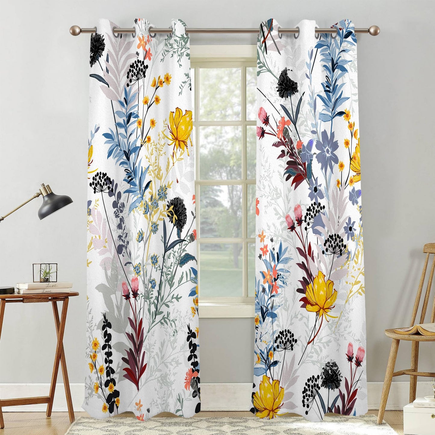 Renaiss Botanical Plants Blackout Curtains, Wild Flowers Plants Print Thermal Insulated Bedroom Window Curtains, Boho Floral Window Drapes for Living Room, 84" L x 42" W 2 Panel Set