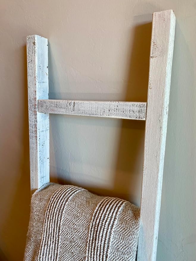 BARNWOODUSA Rustic Farmhouse Decorative Ladder - Our 47 inch Ladder can be Mounted Horizontally or Vertically and is Crafted from Refurbished Wood No Assembly Required White
