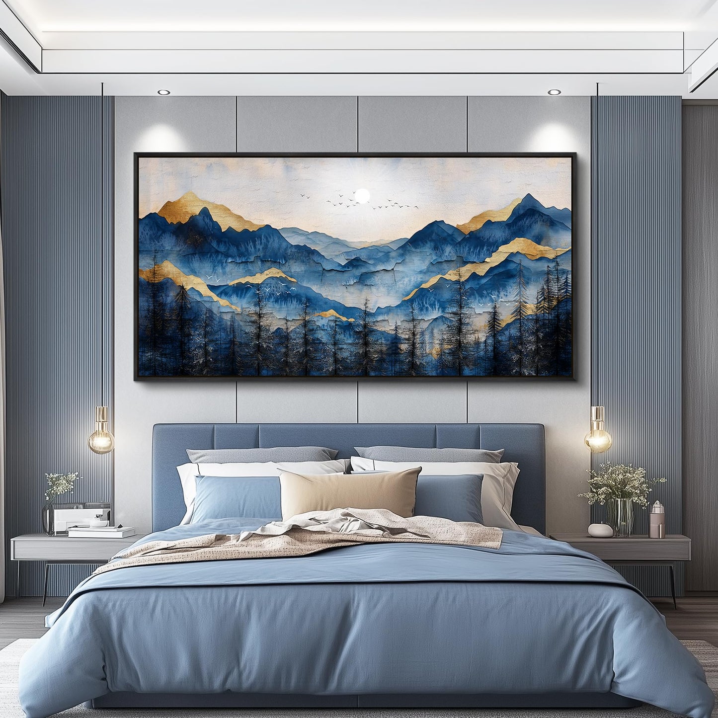 FUHAIHUA Black Framed Canvas Wall Art For Living Room Wall Decor For Bedroom Office Wall Decoration Mountain Painting Abstract Pictures Artwork Room Aesthetic Home Decor 20x40 In