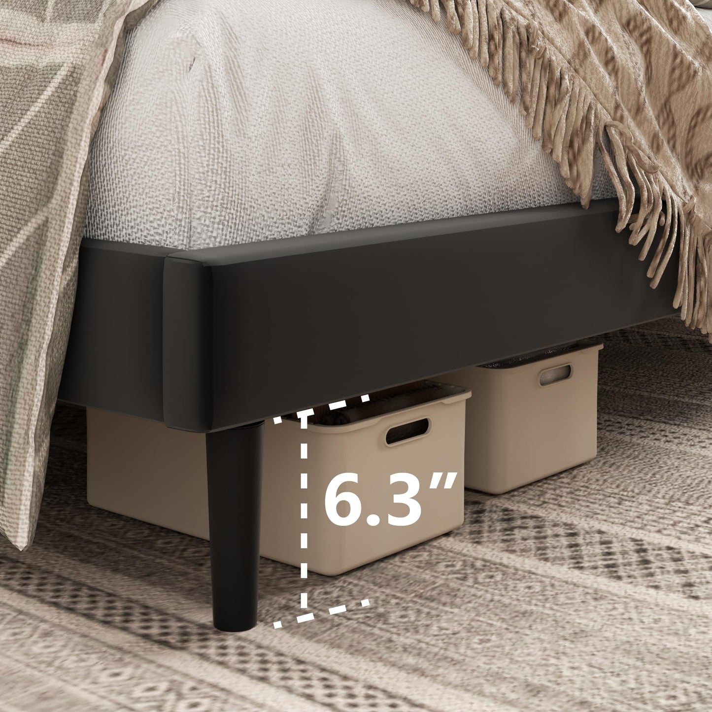 HAOARA King Size Bed Frame, King Size Platform Bed Frame and Velvet Upholstered Headboard with Strong Wood Slats, Box Spring Optional, Mattress Foundation, Easy Assembly Black