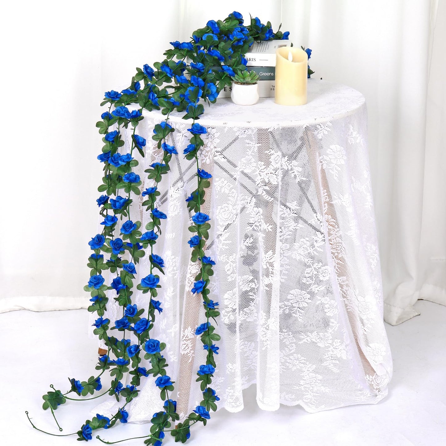 KHOYIME 9 Pack 72 FT Artificial Flower Garland, Fake Blue Roses Vines Silk Flowers Faux Plastic Outdoor Hanging Floral Ivy Garland Decoration for Wedding Arch Bedroom Home Wall Backdrop Room Decor