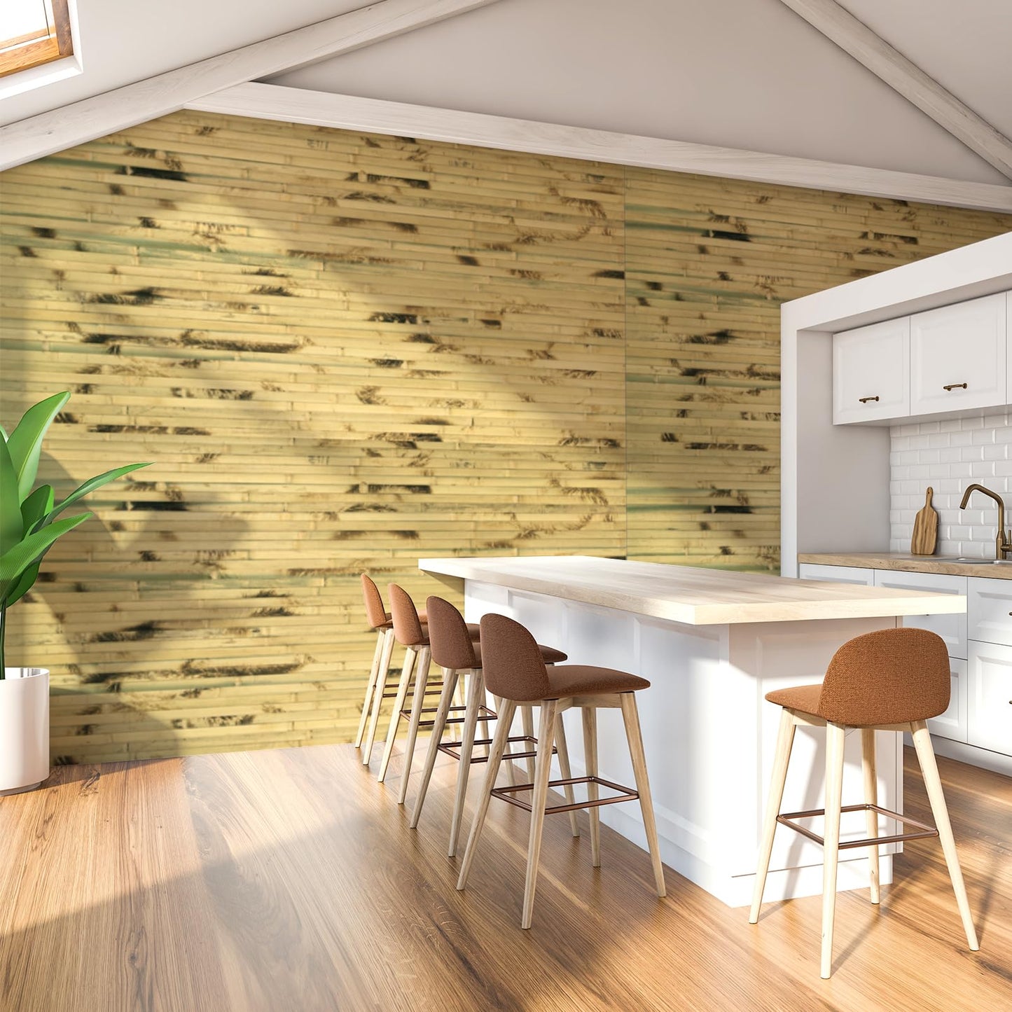 Art3d Natural Bamboo Wall Panel for Interior Wall Decor, Renewable Pole Wrap Wainscoting Paneling for Wall Ceiling Furniture Cabinet Office, 48 x 96 Inch - Light Burned