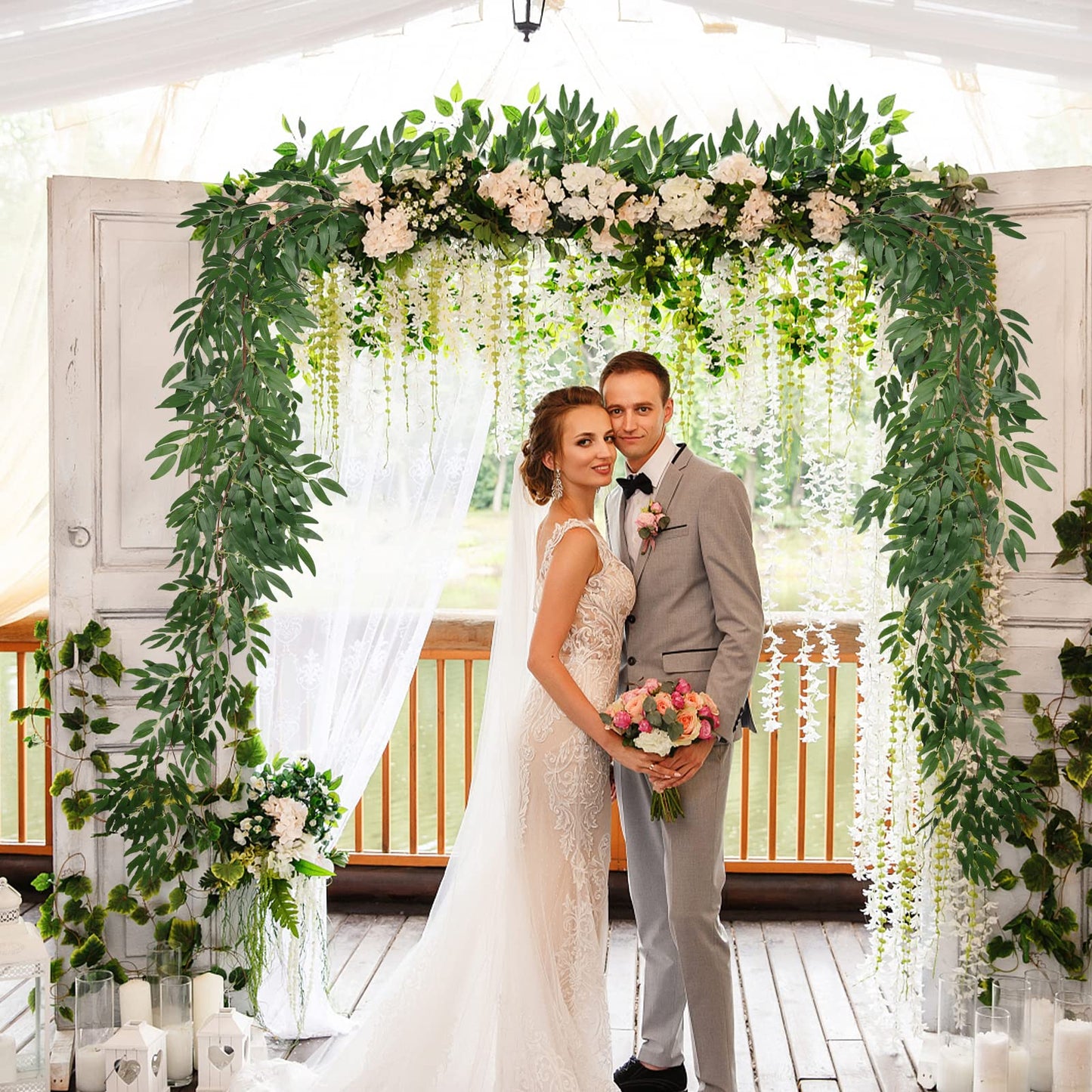 RECUTMS Artificial Willow Leaves Vine Twigs 2Pcs 5.7Ft Fake Hanging Ivy Plants Silk Green Leaf Rattan Garland Greenery Decor for Indoor Outdoor Home Wedding Arch Jungle Beach Birthday Party Garden