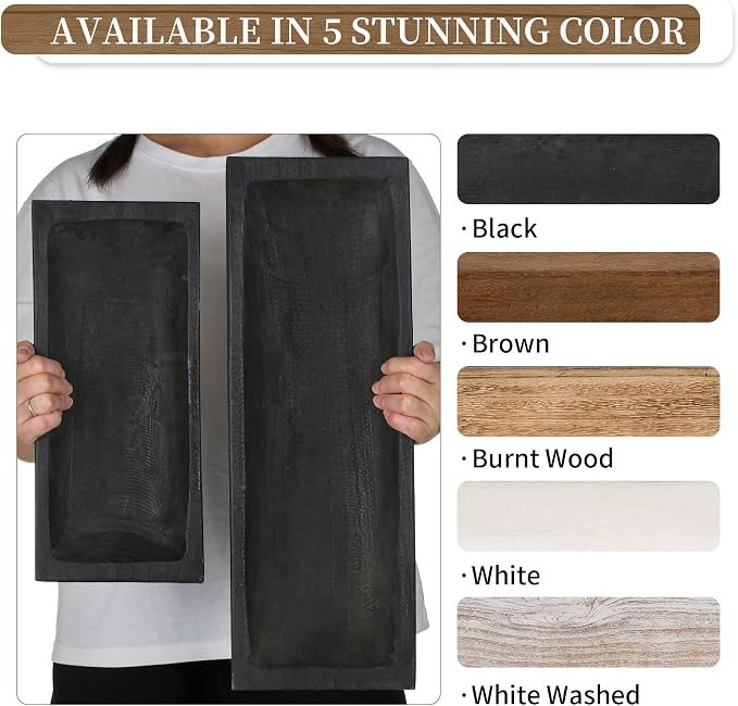 Hanobe Decorative Wood Dough Bowl: Large Long Wooden Bowl for Entry Way Table Home Decor - Coffee Table Decor for Living Room - Dining Table Centerpiece Decor, Black