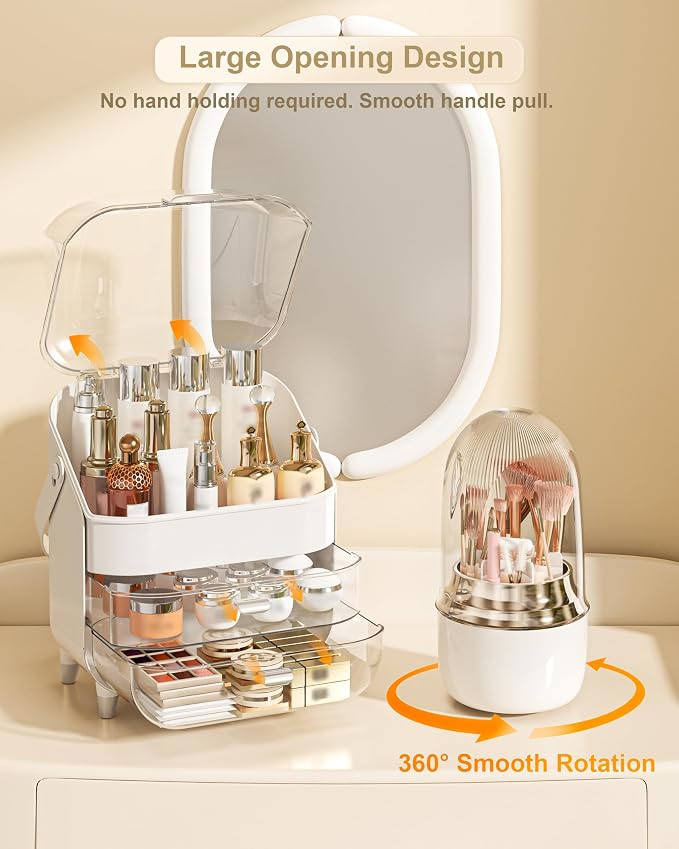 Makeup Organizer Countertop, Skincare Holder Bathroom Counter Organizer, Storage Box Cosmetic Display Cases, Teen Girl Gifts Make up Organizers (Sliver/Brush)