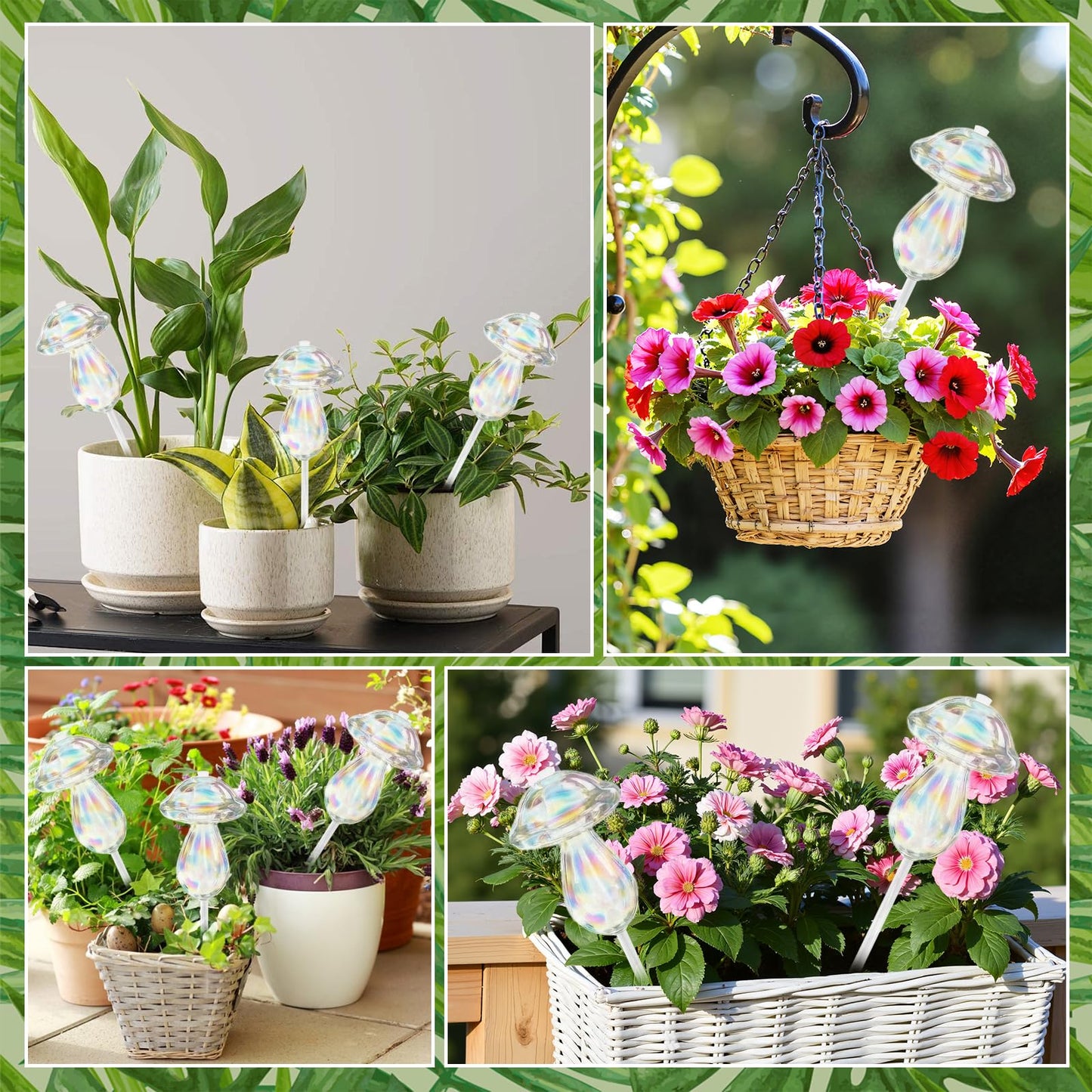 4pcs Plant Watering Globes Self Watering Planter Insert Devices,Glass Watering Bulbs Mushroom Pattern Watering Globes for Indoor Plants Top-Fill Watering Rainbow Colors (Round Automatic Watering Bulb)
