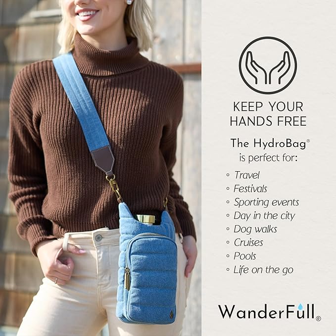 WanderFull® Original HydroBag® Collection, Water Bottle Holder w/Strap & Phone Pocket, Hands-Free Crossbody Water Bottle Bag