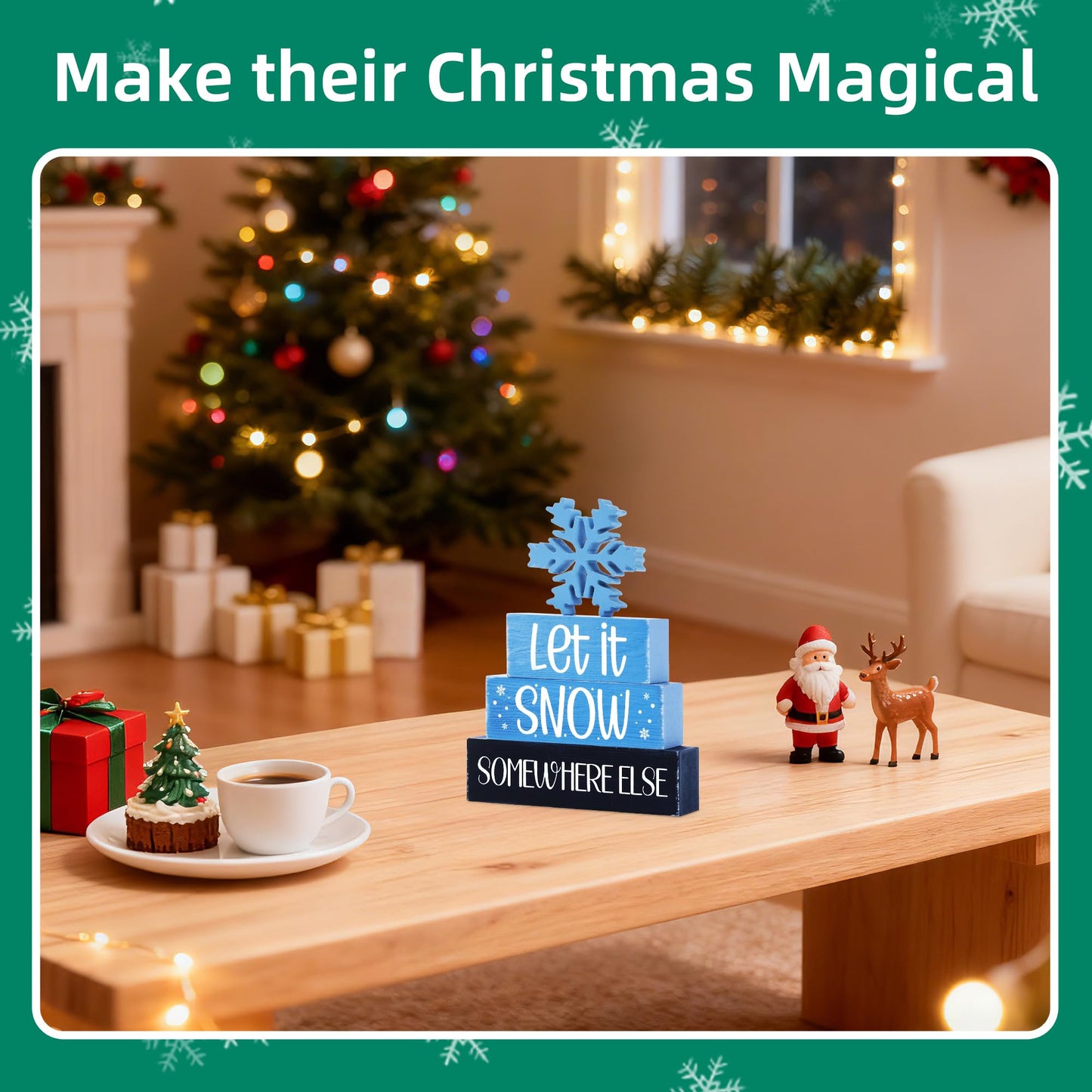 4 Pcs Christmas Wooden Tiered Tray Decor, Snowflake Christmas Decorations Gifts for Home, Winter Table Centerpiece for Xmas Party Kitchen Office