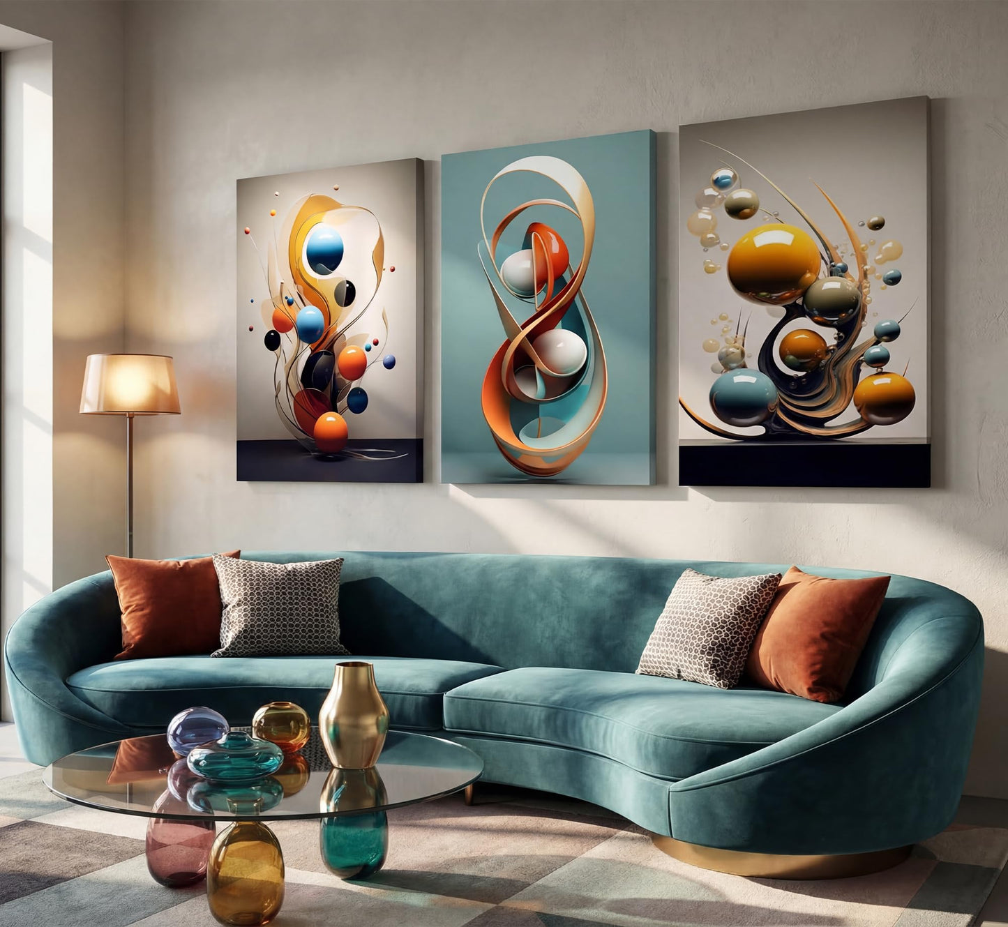 3pcs Modern Abstract Canvas Wall art Three-Dimensional Geometric Spheres Wall Decor Pictures Minimalist Medieval Posters Prints for Living Room Bedroom Office Home decorate Prepare to hang