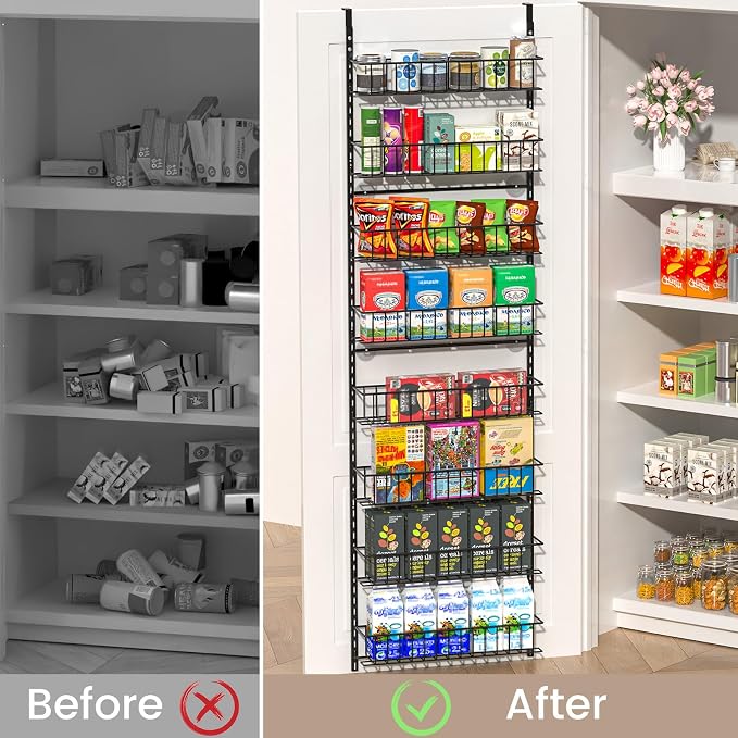 ElegantArray 8-Tier Pantry Door Oragnizer, Over The Door Pantry Organizer Rack and Storage, Hanging Spice Rack Shelves Door, Home Office Laundry Room Bathroom & Kitchen Organization Essentials Metal