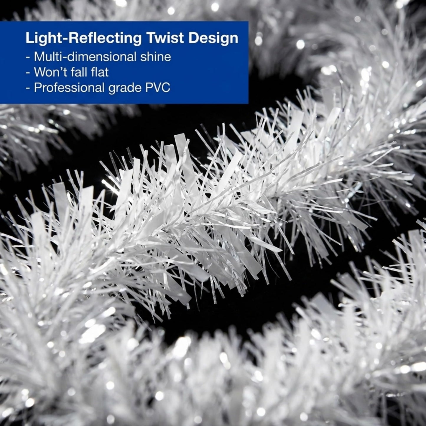 Anderson's Metallic White Tinsel Twist Garland, 25ft Holiday Decoration, Christmas Tree Trim, Parade Float Decor, Party Supplies, Halloween, Graduation, Indoor Outdoor Event Garland