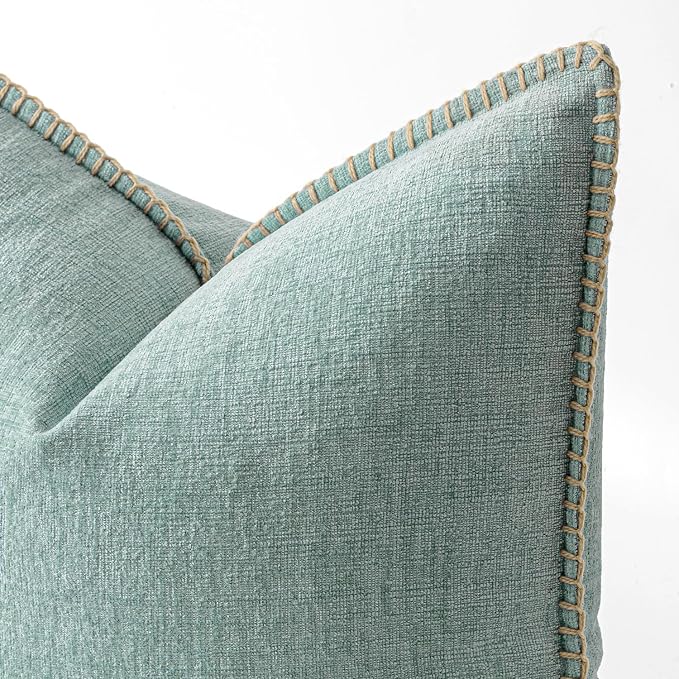 MIULEE Pack of 2 Summer Throw Pillow Covers 20x20 Inch Coastal Light Blue Farmhouse Cottage Decorative Pillow Covers Stitched Edge Soft Chenille Pillow Covers for Couch Sofa Bed Living Room,Aqua Haze