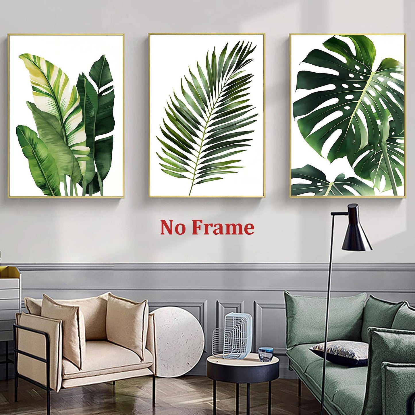 Tropical Botanical Wall Art Monstera Picture Green Leaf Poster Botanical Painting Palm Leaves Pictures Wall Decor Abstract Leaf Art Print Modern Plant Posters Watercolor Leaf Canvas Wall Art 16x24in No Frame