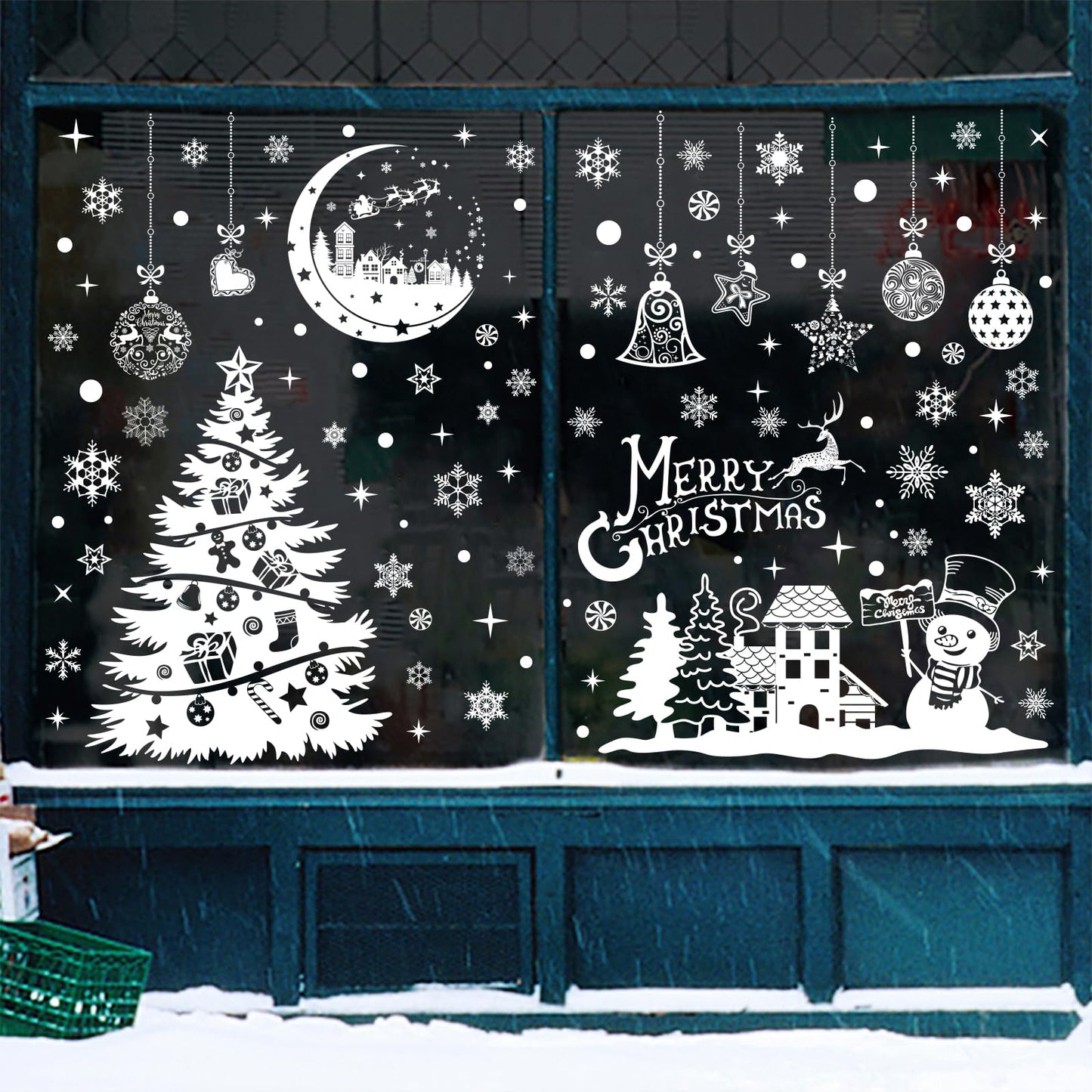 YLXLLSM Christmas Window Clings Decorations for Glass Window, 9 Sheets Winter Snowman Tree Snowflake Christmas Stickers Decoration, Double Sided Removable Xmas Decal for Home Party School Office Decor