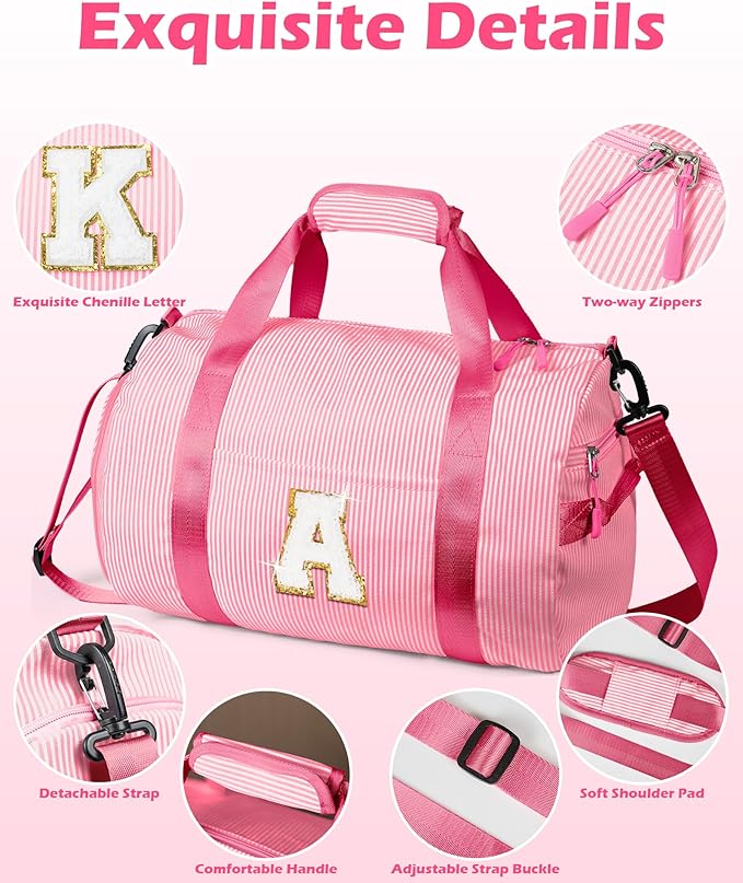 Gifts for Teenage Girls, Girl Gym Bag, Kids Initial Overnight Duffel Bags with Shoe Compartment, Personalized Travel Bag with Makeup Pouch, Gift for 3 4 5 6 7 8 Year Old Kid (Letter R)