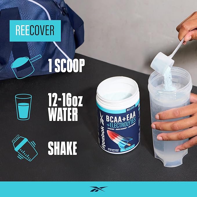 Reebok REECover Amino Acids + Electrolytes | 8g EAAs, 5g BCAAs, Hydration Matrix | Muscle Recovery, Strength | Post-Workout Support | 30 Servings | Strawberry Lemonade