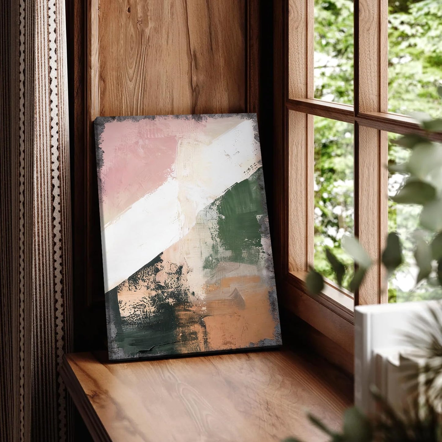 Scandinavian Abstract Wall Art Neutral Abstract Print Minimalist Wall Decor Earthy Modern Poster Minimalistic Green Beige Texture Print (12 * 18inch,Noframe)