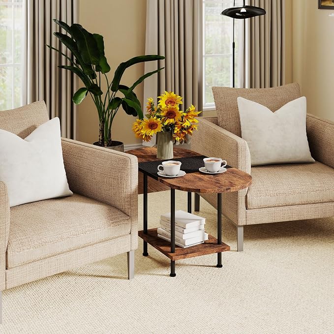 Coffee Tables, Modern Center Table with Storage Shelf, 2-Tier Table for Living Room, Modern Two-Tone Design (Mixed Brown)