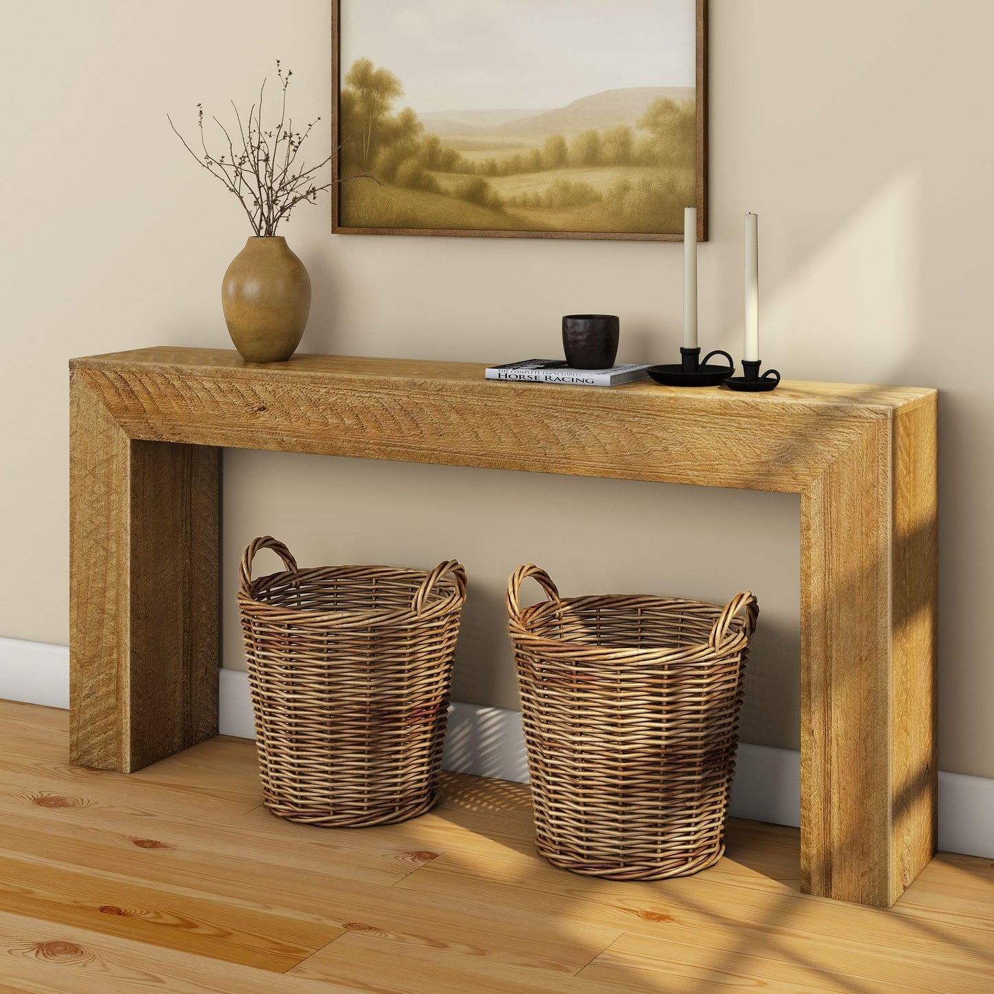 Plank+Beam 66 Inch Camden Console Table - Solid Pine Wood, Easy Assembly for Living Room or Entryway, Rustic Honey